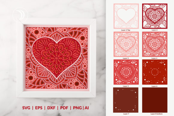 3D Layered Heart Shadow Box Cut File