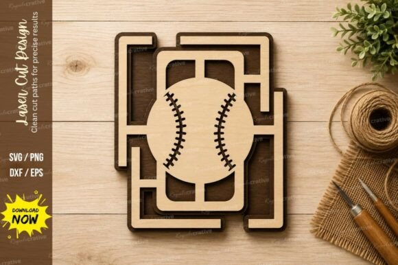 Baseball Geometric Frame Laser Cut SVG