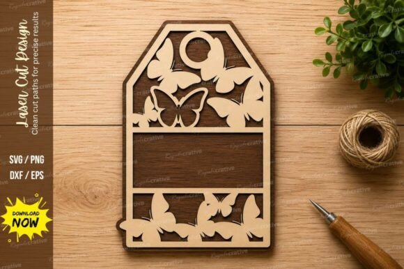 Butterfly Tag Frame Laser Cut SVG Design