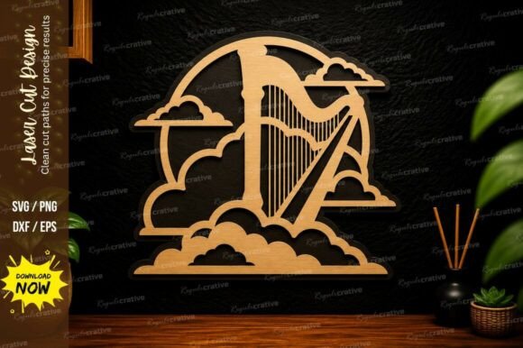 Cloud Harp Laser Cut SVG Design: Elegant Vector Art for Crafters
