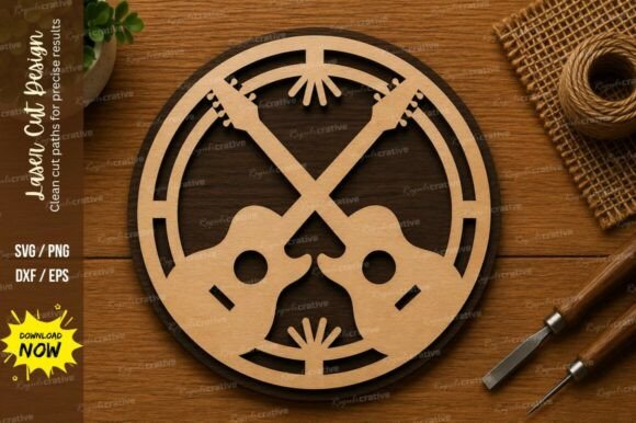 Crossed Guitar SVG: Premium Laser Cut Design Files