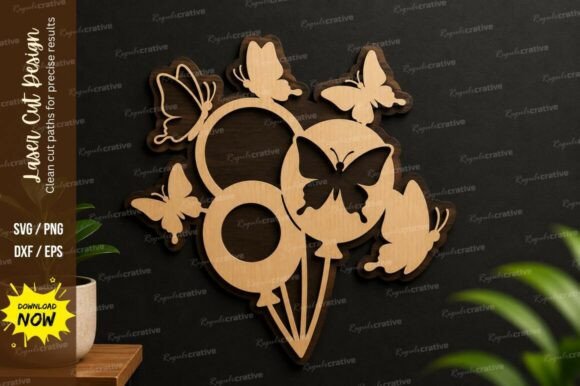 Elegant Butterfly & Balloon Laser Cut SVG Design