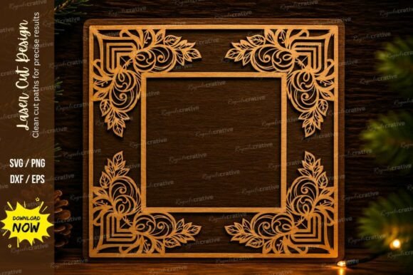 Elegant Vintage Square Border Laser Cut SVG