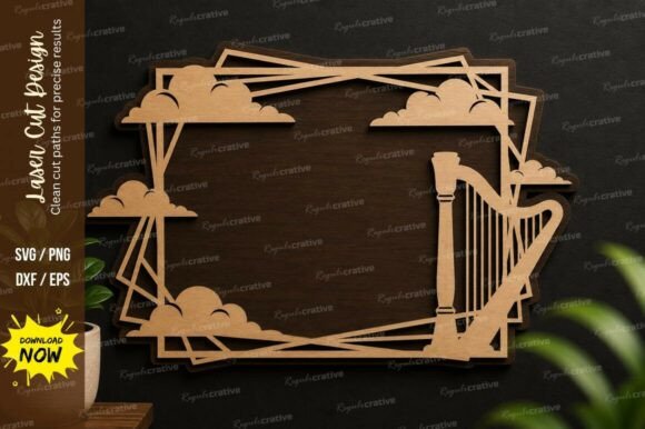 Enchanting Fantasy Harp Frame Laser Cut SVG Design