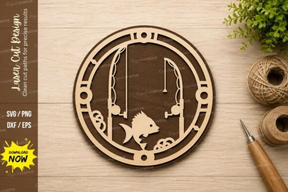 Fishing Lake Scene Laser Cut SVG Design