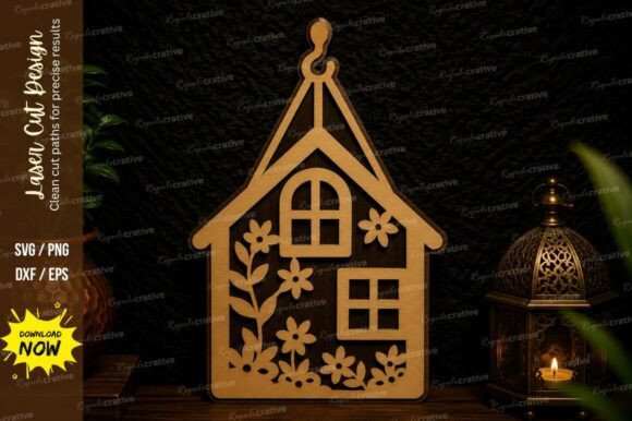 Floral House Ornament Laser Cut SVG for Elegant DIY Projects