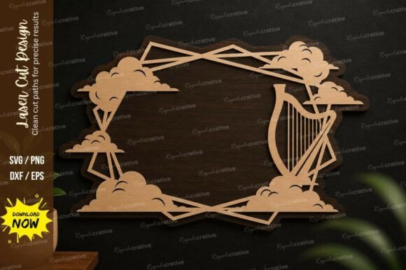 Harp Cloud Frame: Elegant Laser Cut SVG Design
