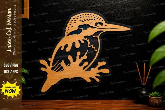 Kingfisher Bird Wall Art Laser Cut SVG Design