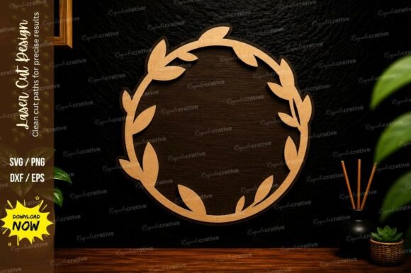 Leaf Circle Frame Laser Cut SVG Design