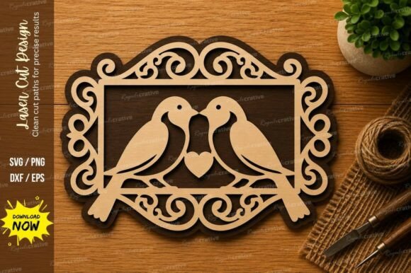 Love Birds Frame SVG: Romantic Bird Design for Crafting