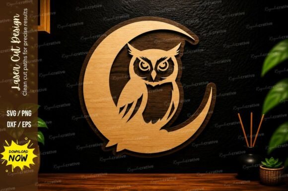 Moon Owl Laser Cut SVG Night Owl Wall Design