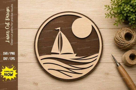 Moonlight Sailboat Laser Cut SVG Design