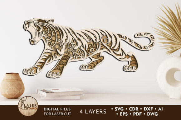 Multilayer Laser Cut Files Tiger: Stunning 3D Wall Art Design