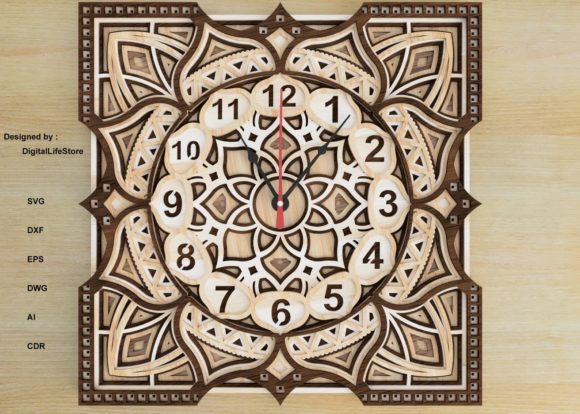 Multilayered Mandala Clock: 7 Layer CNC Design Files