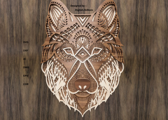 Multilayered Wolf Laser Cut File: 8-Layer Wolf-Dog Head Design