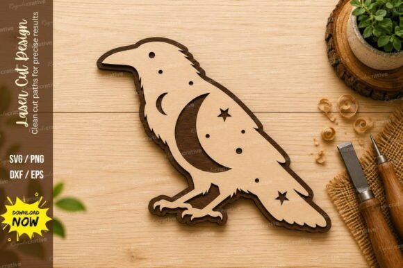 Mystic Raven Bird Laser Cut SVG Design for Creatives