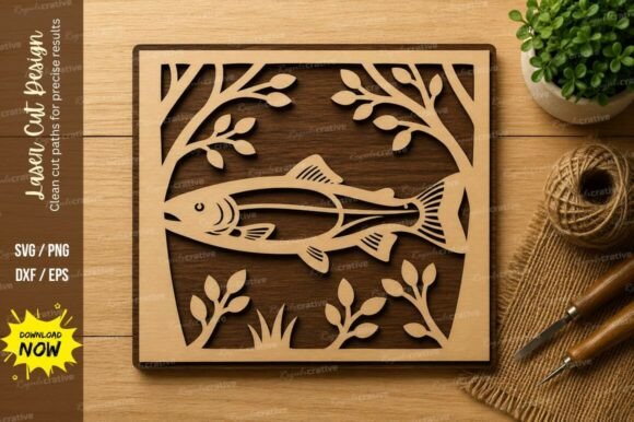 Nature Fish Scene Laser Cut SVG Design