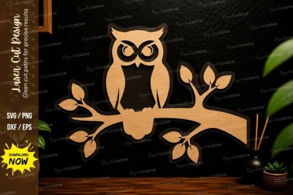 Owl Branch Wall Art Laser Cut SVG Design