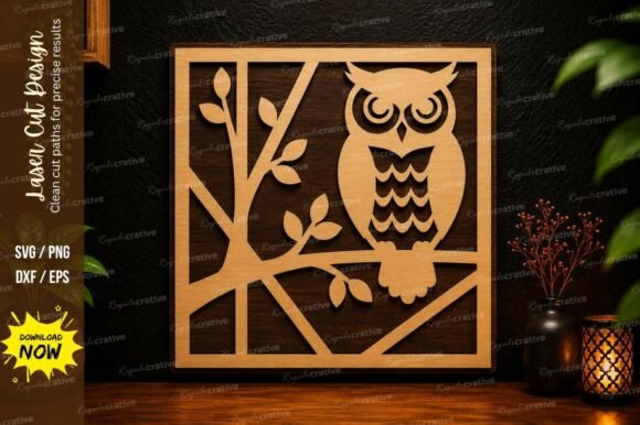 Owl Forest Frame Laser Cut SVG Design